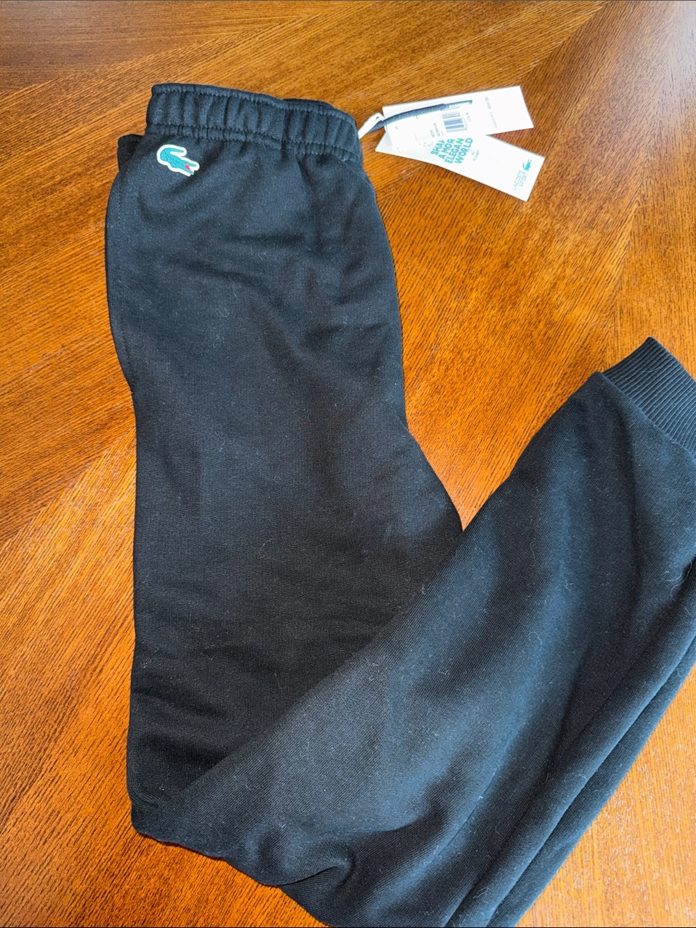 Lacoste Kids Black Jogger Sweatpants with Green Croc Patch